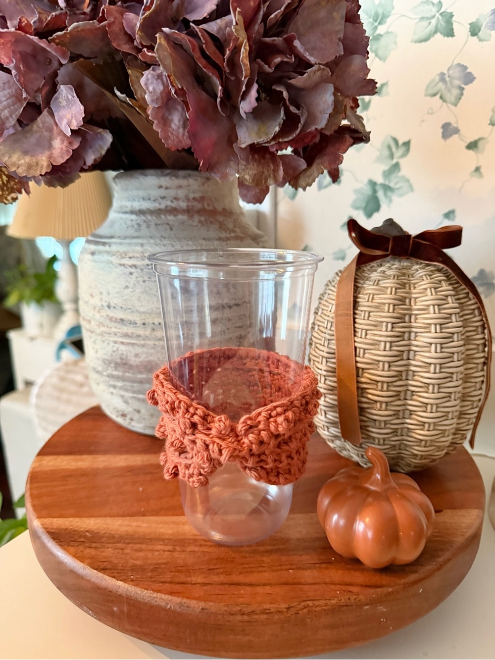 Handmade Crochet Iced Coffee Cup Cozy / Sleeve - Terracotta / Rust